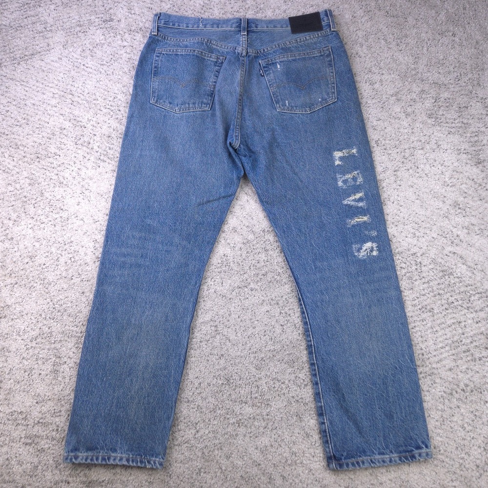 Levis 501 Jeans Women 31 33x28 Selvedge Crop Big E Leather Patch‎ Made & Crafted
